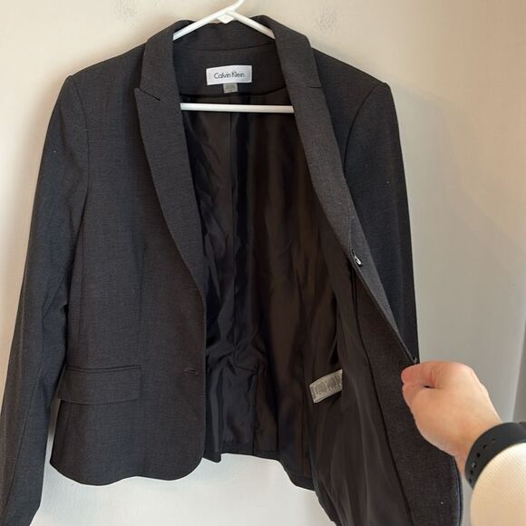 Calvin Klein Women Charcoal gray Blazer suit jacket work professional size 14 - Picture 7 of 11